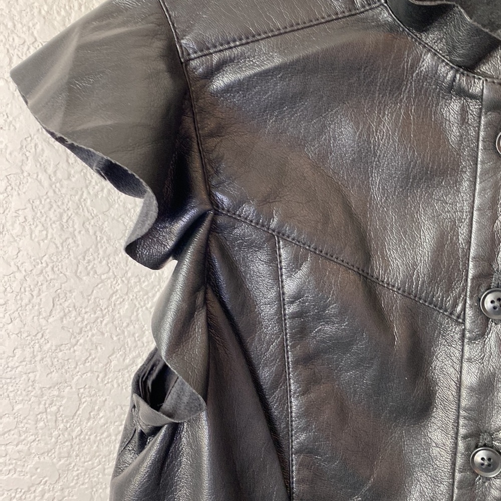 Joie Orien Black Vegan Leather Flutter Sleeve Top Size S - Picture 7 of 9